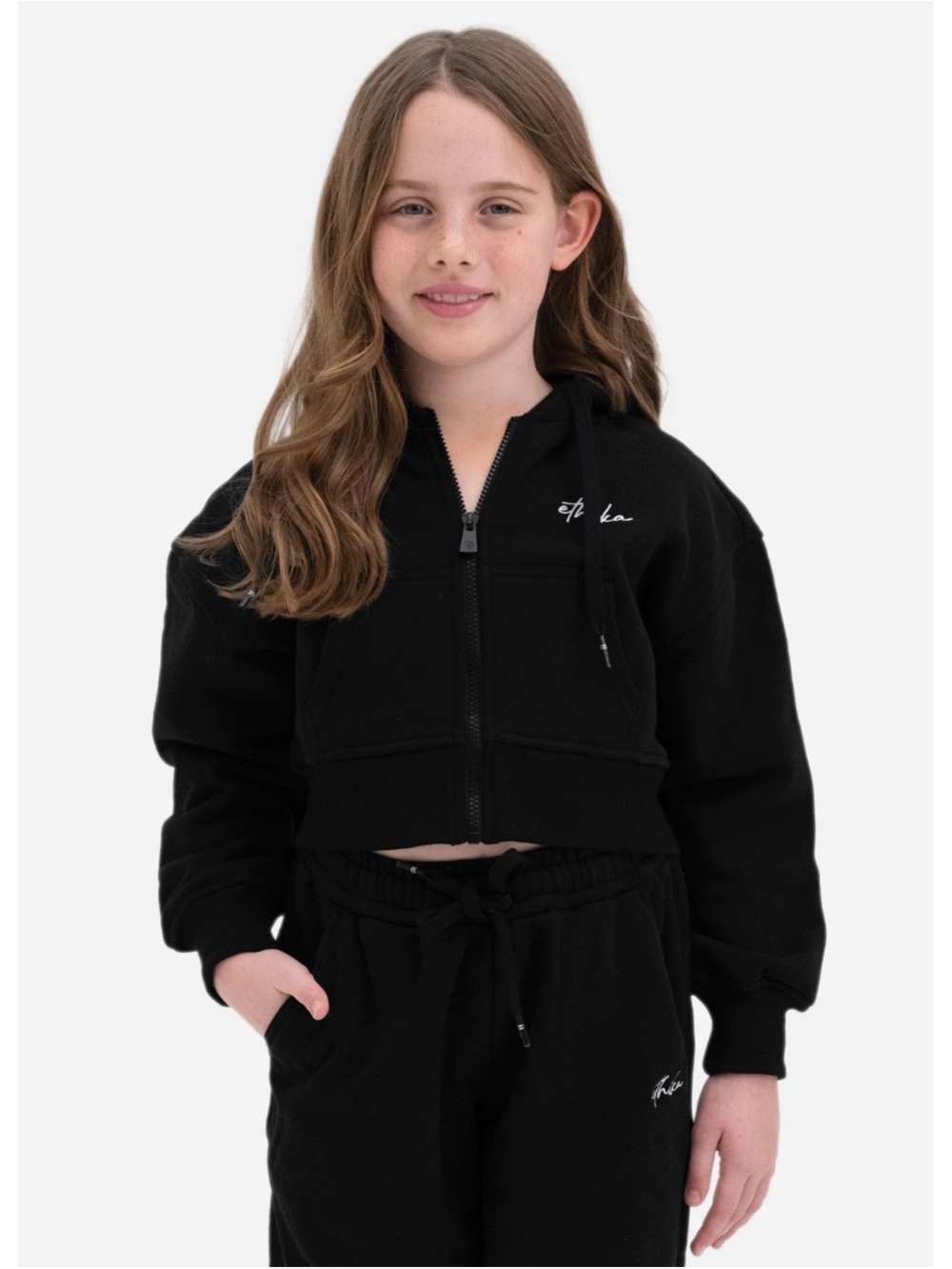 Ethika Girls Crop Zip Hoodie Black Cropped Jacket Size XL Streetwear Grunge